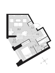 Квартира 42,2 м², 1-комнатная - изображение 1