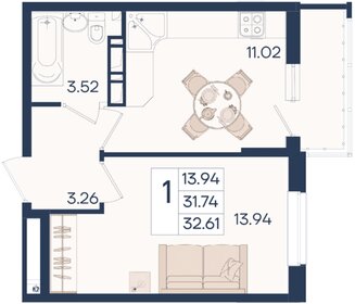 Квартира 32,6 м², 1-комнатная - изображение 1