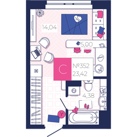 Квартира 23,4 м², студия - изображение 1