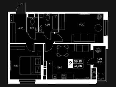 Квартира 61,2 м², 2-комнатная - изображение 1