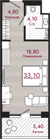 Квартира 33,1 м², студия - изображение 1