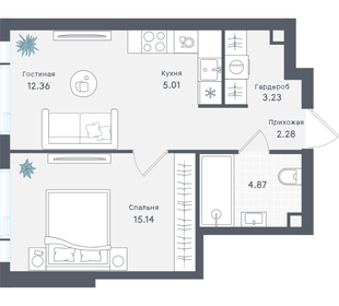 Квартира 42,9 м², 1-комнатная - изображение 1
