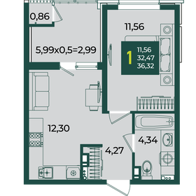 Квартира 36,3 м², 1-комнатная - изображение 1