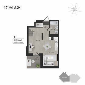 Квартира 71,6 м², 1-комнатная - изображение 1