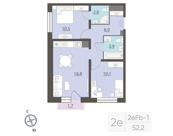 Квартира 52,2 м², 2-комнатная - изображение 2