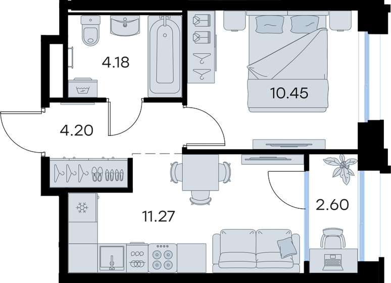 30,6 м², 1-комнатная квартира 3 350 000 ₽ - изображение 73