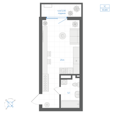 Квартира 30,8 м², студия - изображение 2
