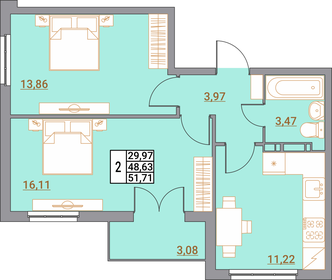 Квартира 51,7 м², 2-комнатная - изображение 1