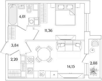 Квартира 37 м², 1-комнатная - изображение 1