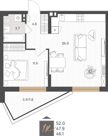 Квартира 47,9 м², 1-комнатная - изображение 1