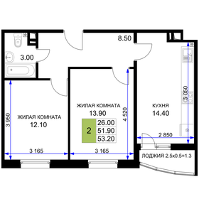 Квартира 54,1 м², 2-комнатная - изображение 1