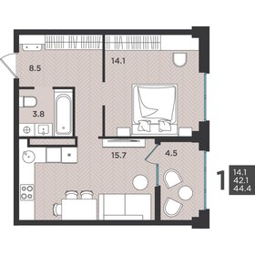 Квартира 44,4 м², 1-комнатная - изображение 1