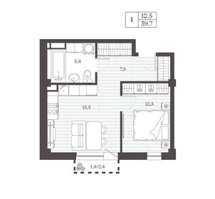 Квартира 39,7 м², 1-комнатная - изображение 1