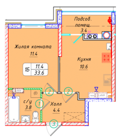 Квартира 33,6 м², 1-комнатная - изображение 1