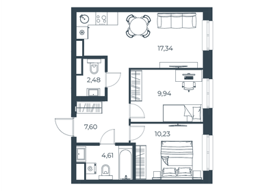 Квартира 52,2 м², 2-комнатная - изображение 1
