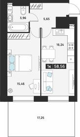 Квартира 58,6 м², 1-комнатная - изображение 1