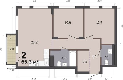 Квартира 65,3 м², 2-комнатная - изображение 1