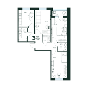Квартира 76,2 м², 3-комнатная - изображение 1
