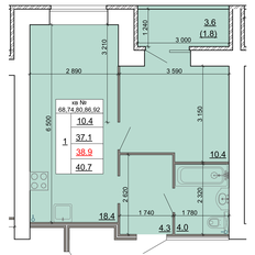 Квартира 38,9 м², 1-комнатная - изображение 4