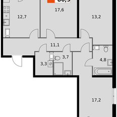Квартира 86,9 м², 3-комнатная - изображение 2