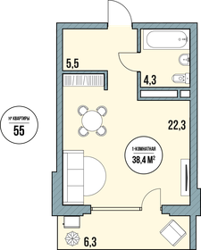 Квартира 38,4 м², студия - изображение 2