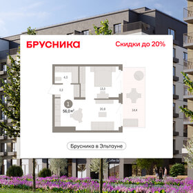 Квартира 56 м², 1-комнатная - изображение 1