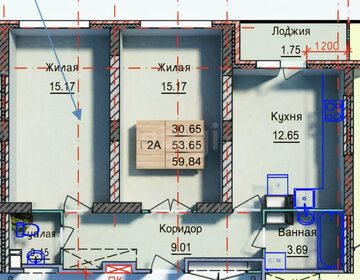 Квартира 59,6 м², 2-комнатная - изображение 1