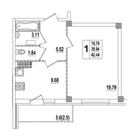 Квартира 42,4 м², 1-комнатная - изображение 1