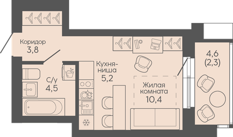 Квартира 26,2 м², студия - изображение 1