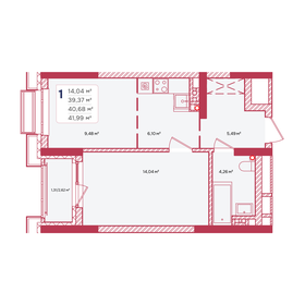 Квартира 40,7 м², 1-комнатная - изображение 1