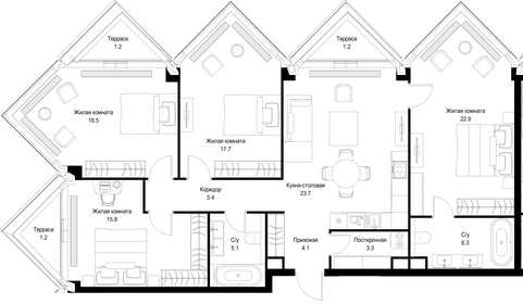 Квартира 126,4 м², 4-комнатная - изображение 2