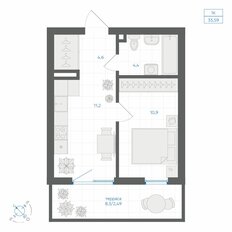 Квартира 33,6 м², 1-комнатная - изображение 2