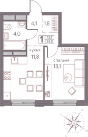 Квартира 34,8 м², 1-комнатная - изображение 1