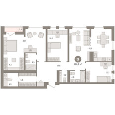 Квартира 132,8 м², 3-комнатная - изображение 3