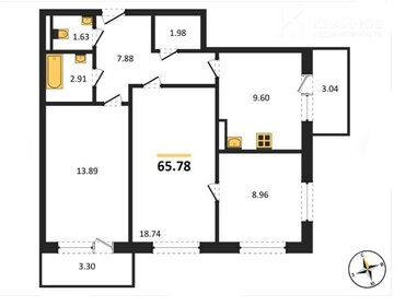 Квартира 65,8 м², 3-комнатная - изображение 1