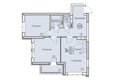 Квартира 58,9 м², студия - изображение 1
