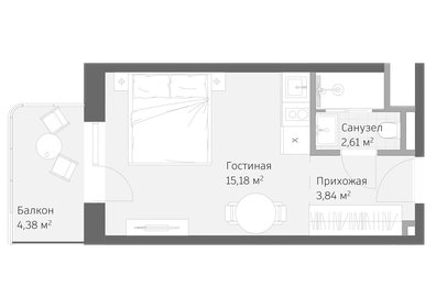 Квартира 26 м², 1-комнатные - изображение 1