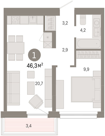 41,1 м², 2-комнатная квартира 5 500 000 ₽ - изображение 84