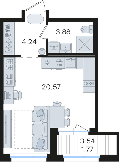 21,6 м², апартаменты-студия 6 200 000 ₽ - изображение 56
