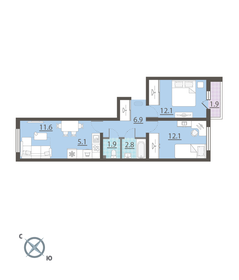 Квартира 53,5 м², 2-комнатная - изображение 2
