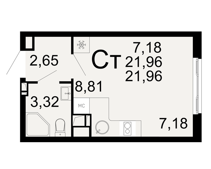 22 м², квартира-студия 3 300 000 ₽ - изображение 81