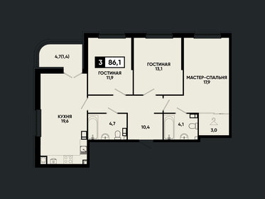 Квартира 86,1 м², 3-комнатная - изображение 1