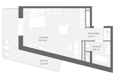 Квартира 46,2 м², 1-комнатные - изображение 1