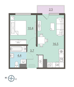 Квартира 35,8 м², 1-комнатная - изображение 2