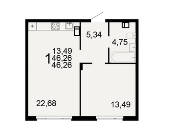Квартира 46,3 м², 1-комнатная - изображение 1
