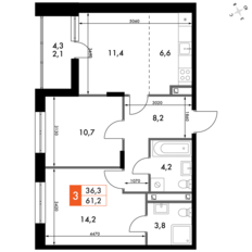 Квартира 61,2 м², 3-комнатная - изображение 2