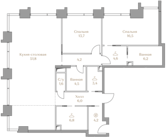 Квартира 123,5 м², 2-комнатная - изображение 1