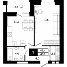 Квартира 45,3 м², 1-комнатная - изображение 2