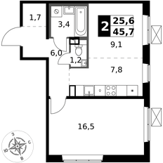 Квартира 45,7 м², 2-комнатная - изображение 3