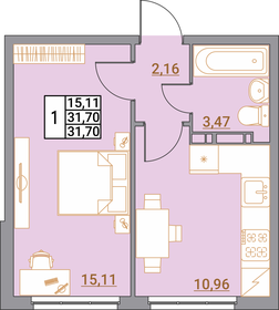 Квартира 31,7 м², 1-комнатная - изображение 1
